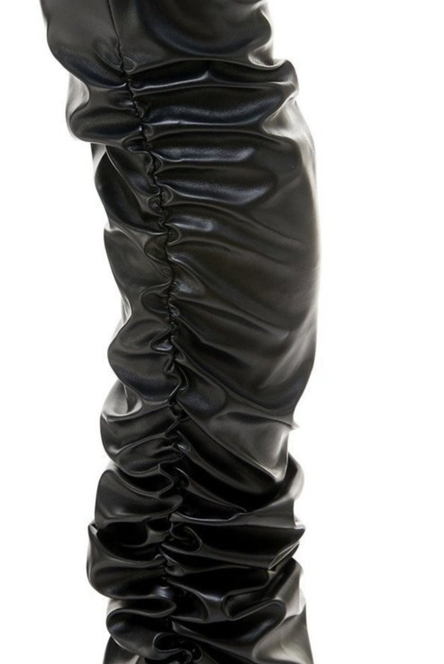 Faux Leather Scrunched Leggings