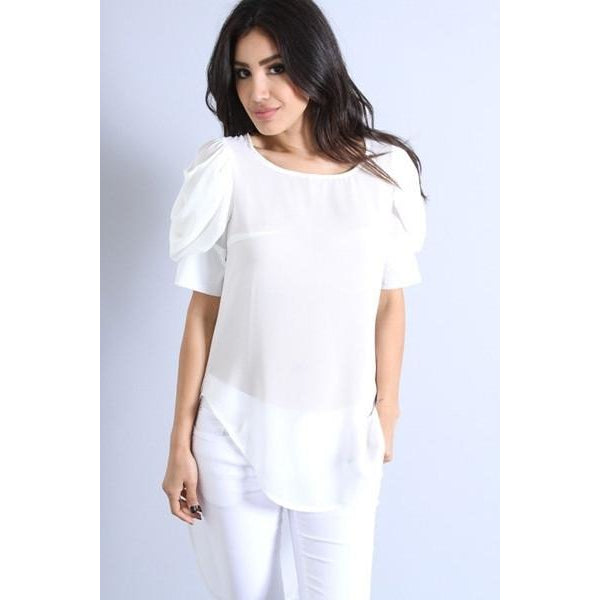 Ruffled Sleeve Chiffon Blouse (White)