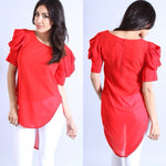 Ruffled Sleeve Chiffon Blouse (Red)