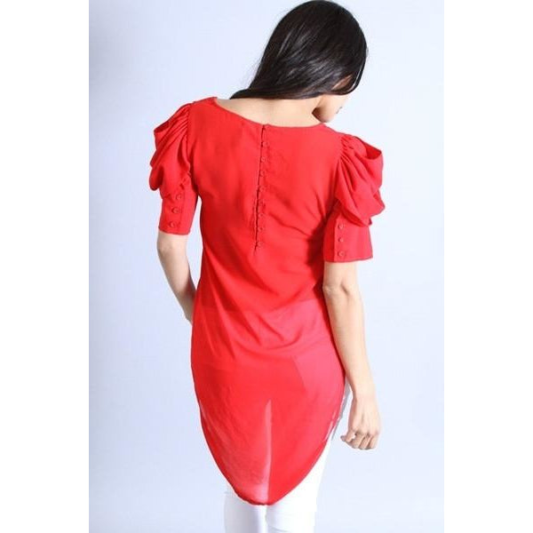 Ruffled Sleeve Chiffon Blouse (Red)