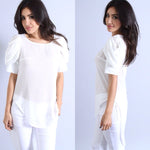 Ruffled Sleeve Chiffon Blouse (White)