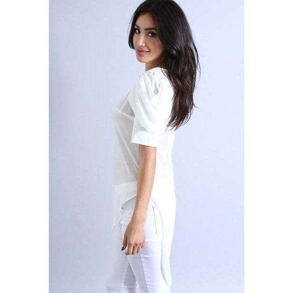 Ruffled Sleeve Chiffon Blouse (White)